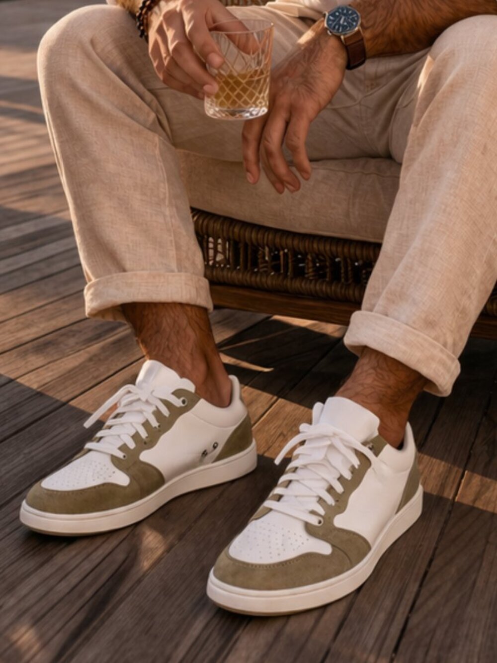 Harrys Of London Ace Men’s White & Tan Leather Lace-Up Trainer Size 46